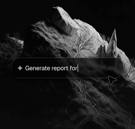 Generate report prompt interface over a black and white mountain scene.